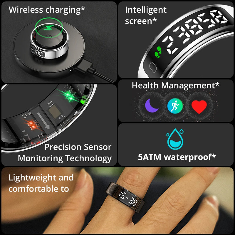 Danoz Smart - 2025 COLMI R12 Smart Ring with Display Screen and Touch, Wireless Charging, Health Manager, 5 ATM Waterproof For Men Women