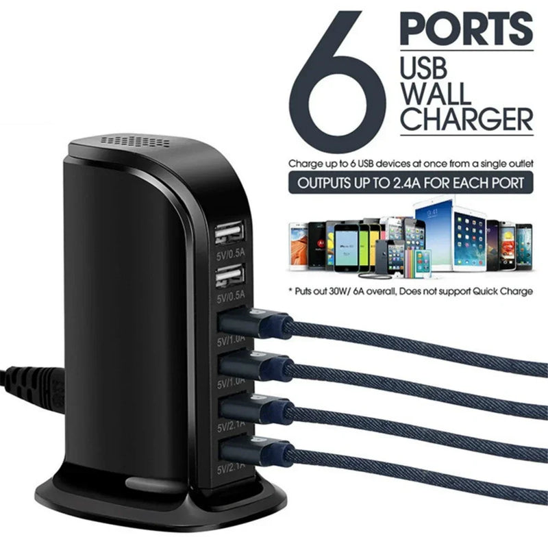 Danoz ChargeSmart - 30W Fast Multi 6 USB Port Hub Charger Desktop Quick Charging Dock Station Home Multiple Travel Adapter Wall Socket