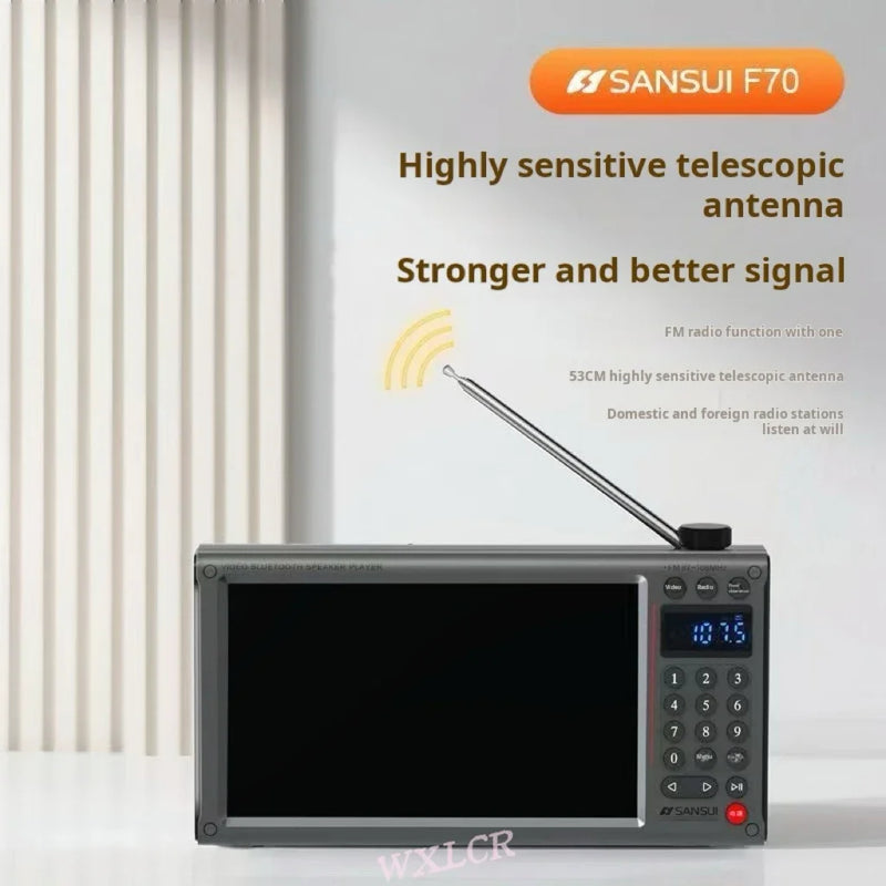 📻 Danoz TechSmart | SanSui F70 7" IPS Screen Multimedia Radio | TV/FM/AM/SW | Bluetooth 5.3 | MP4 Video | HIFI Speaker | USB & TF Card | Gray & Green