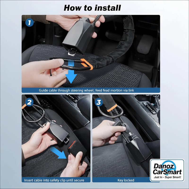 Step-by-step guide on how to install a car seat cover with hands performing each action.