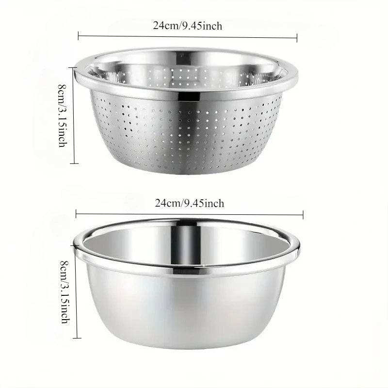 🍳 Danoz CookSmart | 2pc Stainless Steel Colander & Mixing Bowl Set | Rice Washer & Strainer | Kitchen Essentials