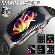 Smartwatch with colorful display and multiple function icons on a dark background