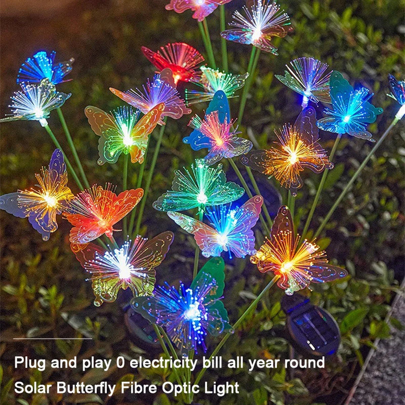 Danoz Lights - 6LEDs Solar-Powered Butterfly Fiber Optic Light - Waterproof Rechargeable Outdoor Garden Decor for Lawn, Yard, and Landscape - Buy 1 Get 1 Free!
