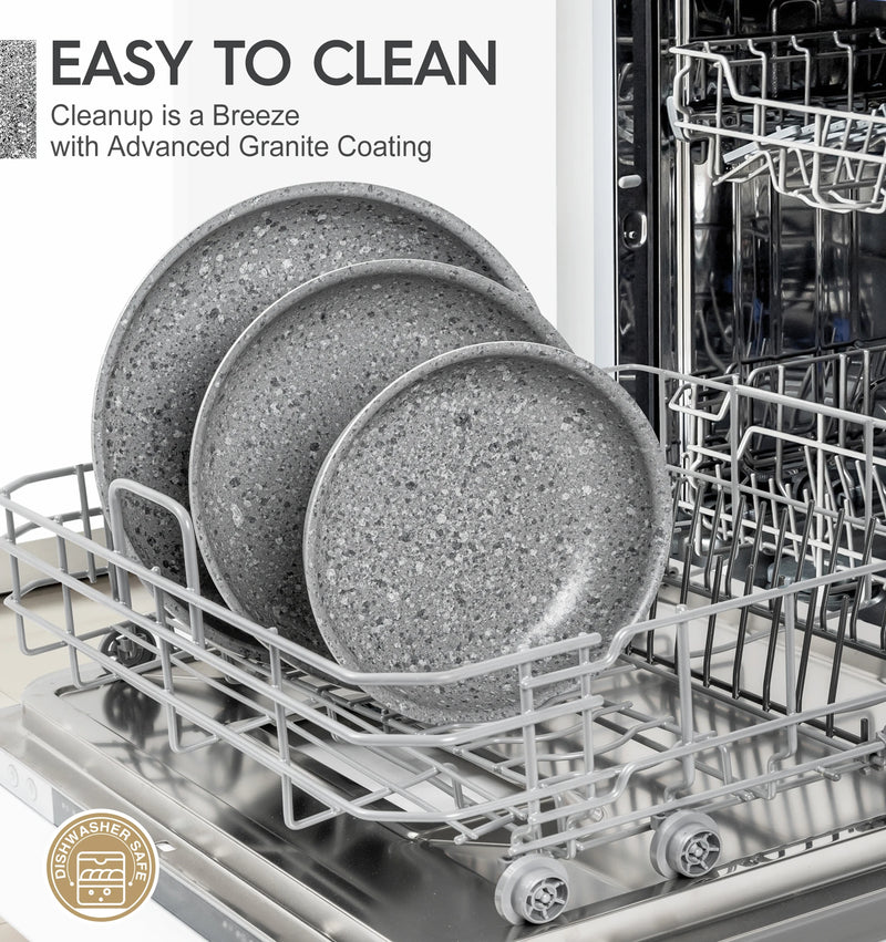 Danoz Cookware - DuraStone Nonstick Frying Pan Set, 8" 9.5" and 11" Fry Pans with Removable Handle, Ultra Non Stick Granite Coating Skillet - Free Postage