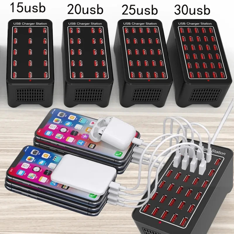 Danoz ChargeSmart - USB Charger 10 15 20 25 30 Ports HUB 150W Universal Wall Desktop Fast Charging Station Dock for Mobile Phone Power Adapter