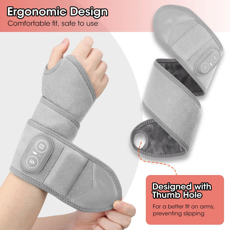 Danoz MassageSmart - USB Rechargeable, Infrared Heating Wrap Wrist Massager Pad Wristband Bandage with 660 & 850nm Light 3 Levels Vibration Joint Relax