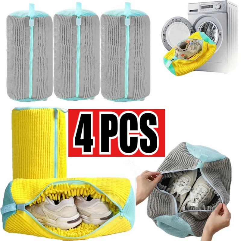 👟 Danoz CleanSmart | Durable Mesh Shoe Wash Bag | Plush Inner Lining | Auto-Lock Zipper | Washer & Dryer Safe | Travel Organiser | Blue, Grey & Yellow | 2 or 4 Pack ✨