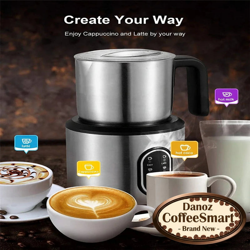 Danoz CoffeeSmart - 4-in-1 Automatic Milk Frother Electric Instant Magic Froth 350ml Stainless Steel Pitcher Dishwasher Safe Hot and Cold