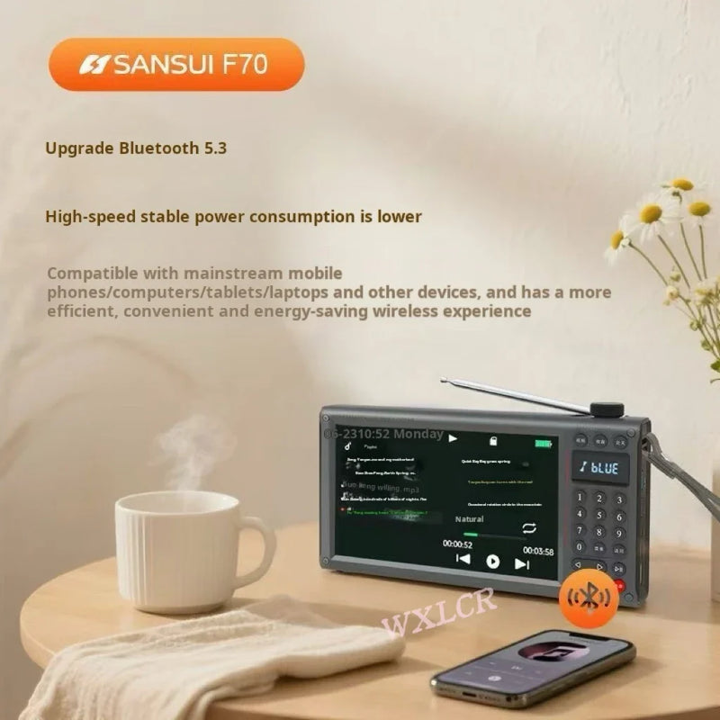 📻 Danoz TechSmart | SanSui F70 7" IPS Screen Multimedia Radio | TV/FM/AM/SW | Bluetooth 5.3 | MP4 Video | HIFI Speaker | USB & TF Card | Gray & Green