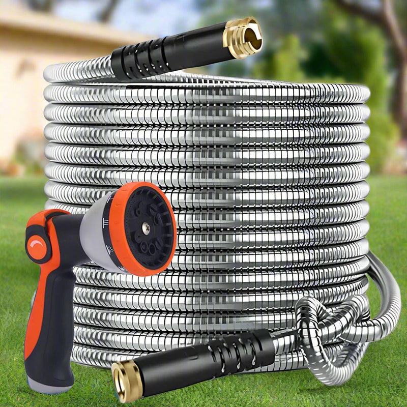 Danoz Waterblast - Stainless Steel Garden Hose Metal Water Hose Patio Outdoor RV Car Wash Hose Watering Gun Hose Gardening Accessories