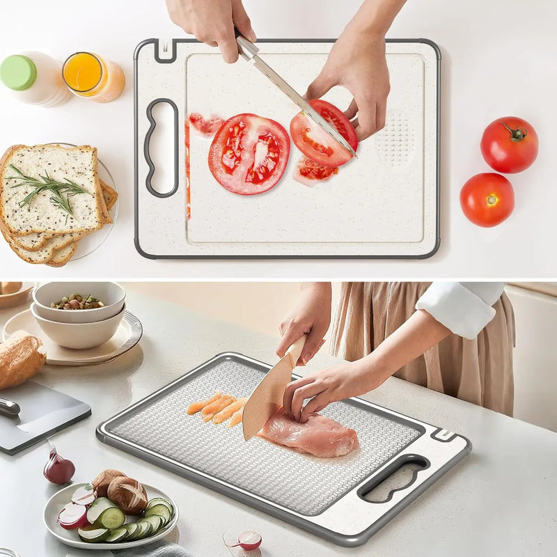 Danoz Kitchen - Stainless Steel Cutting Board Double Sided Chopping Board for Kitchen Scratch Resistant Anti-Slip Silicone Edges