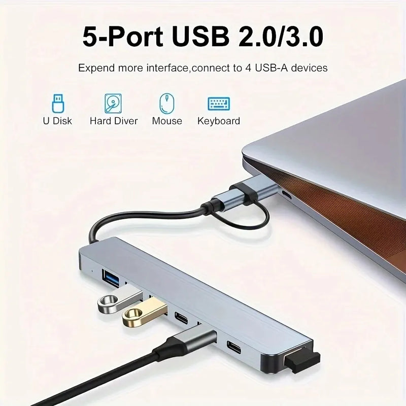 Danoz Smart - USB C Hub USB Hub 3.0, VIENON Aluminum 7 in 1 USB Extender, USB Splitter with 1 X USB 3.0, 4 X USB 2.0 and 2 X USB C Ports