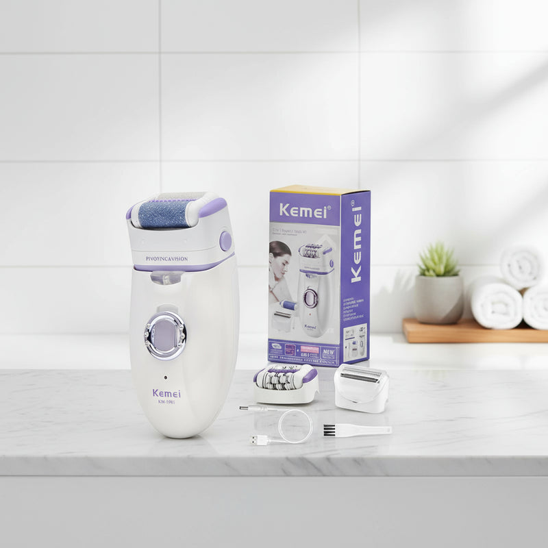 Danoz Epilady 3-in-1! USB rechargeable, This handy epilator effortlessly glides through leg hair, shapes your bikini line, and even pampers your feet with a gentle pedicure!