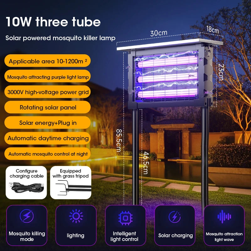 Keep your outdoor spaces mosquito-free without the hassle! with Danoz solar-powered or USB insect killer lamp harnesses the sun's energy to attract and eliminate flying pests