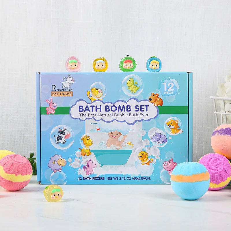 Danoz KidSmart - 12pcsX60g Kids Bath Volcanos Gift Set with Surprise Toys Gentle Volcano Bubble Bath Fizzies for Spa & Birthday Gifts!