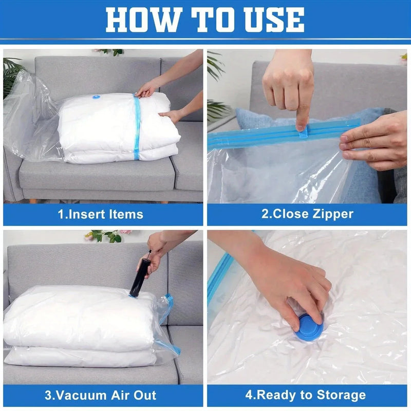 Danoz StoreSmart – Squish, Store & Save Space! 6-Piece Vacuum Compression Storage Bag Set with Hand Pump – Perfect for Clothes, Bedding, Quilts & Travel 🧳✨🏠
