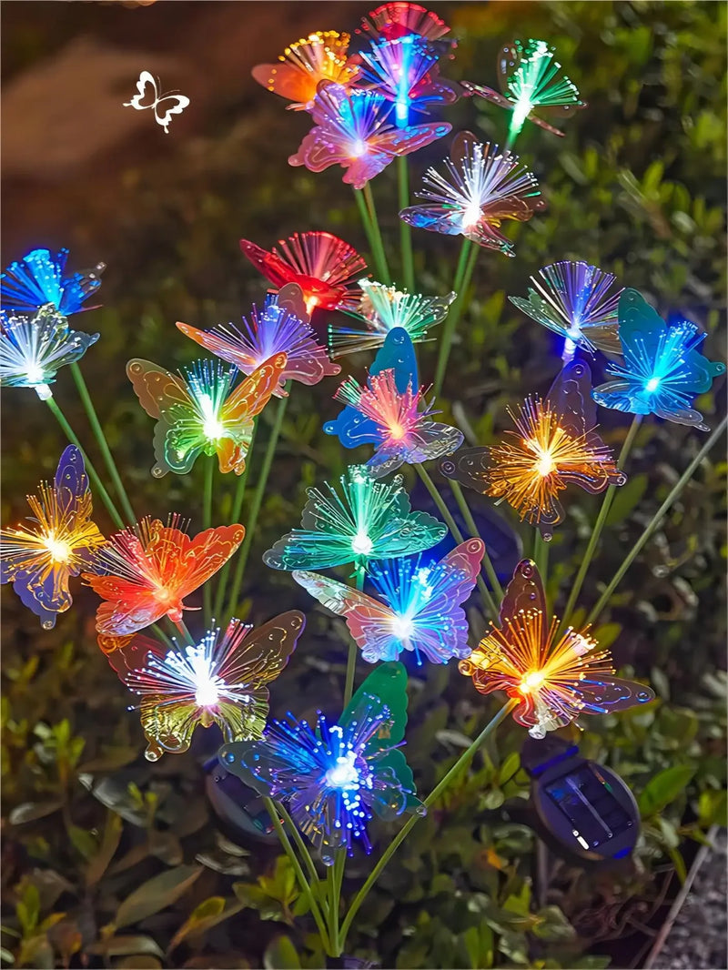 Danoz Lights - 6LEDs Solar-Powered Butterfly Fiber Optic Light - Waterproof Rechargeable Outdoor Garden Decor for Lawn, Yard, and Landscape - Buy 1 Get 1 Free!