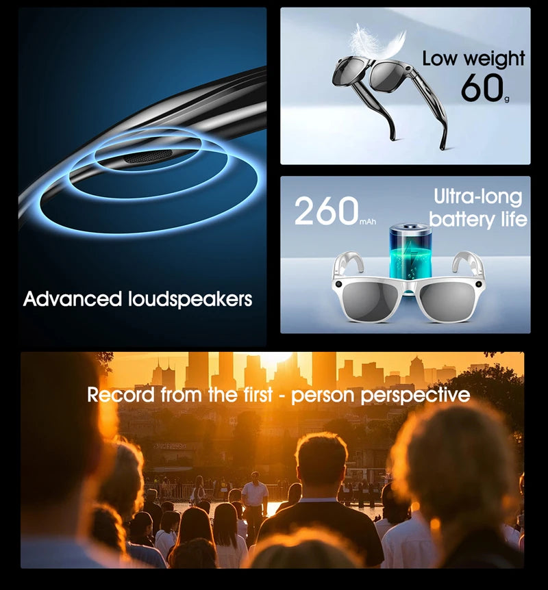 Danoz SmartGlasses - 8K HD AI Smart Glasses 800w Pixel Multifunctional Camera Bluetooth Call Voice Assistant Music Player Smart Translation ﻿