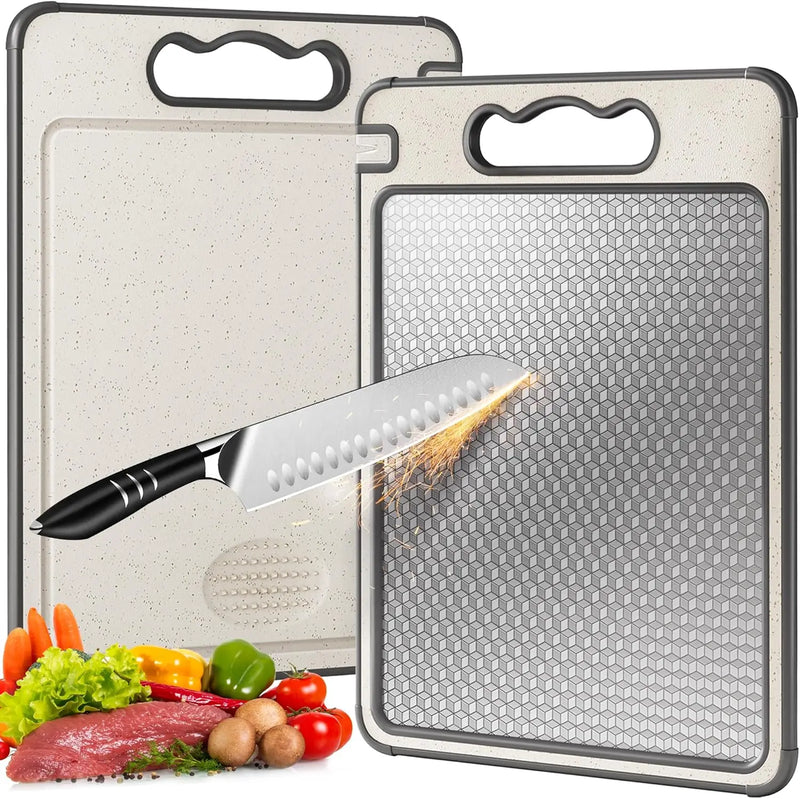 Danoz Kitchen - Stainless Steel Cutting Board Double Sided Chopping Board for Kitchen Scratch Resistant Anti-Slip Silicone Edges