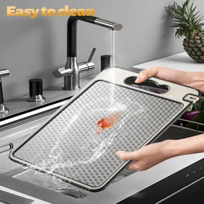 🔪 Danoz KitchenSmart | TopChop Titanium Chopping Board | Double-Sided | Anti-Scratch Mesh | Non-Slip | Stainless Steel + Wheat Straw | Easy Clean