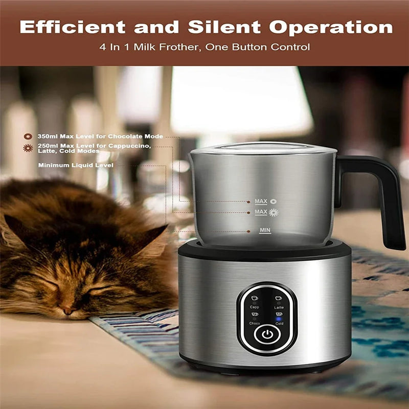 Danoz CoffeeSmart - 4-in-1 Automatic Milk Frother Electric Instant Magic Froth 350ml Stainless Steel Pitcher Dishwasher Safe Hot and Cold