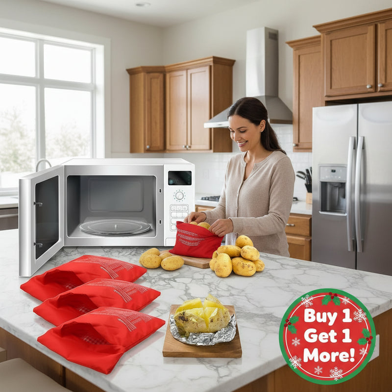 Cook perfect potatoes in just 4 minutes with Danoz PerfectSpuds - microwave potato bag! Simply add your potato, a splash of water, and let the magic happen. Buy 1 Get 1 Free!