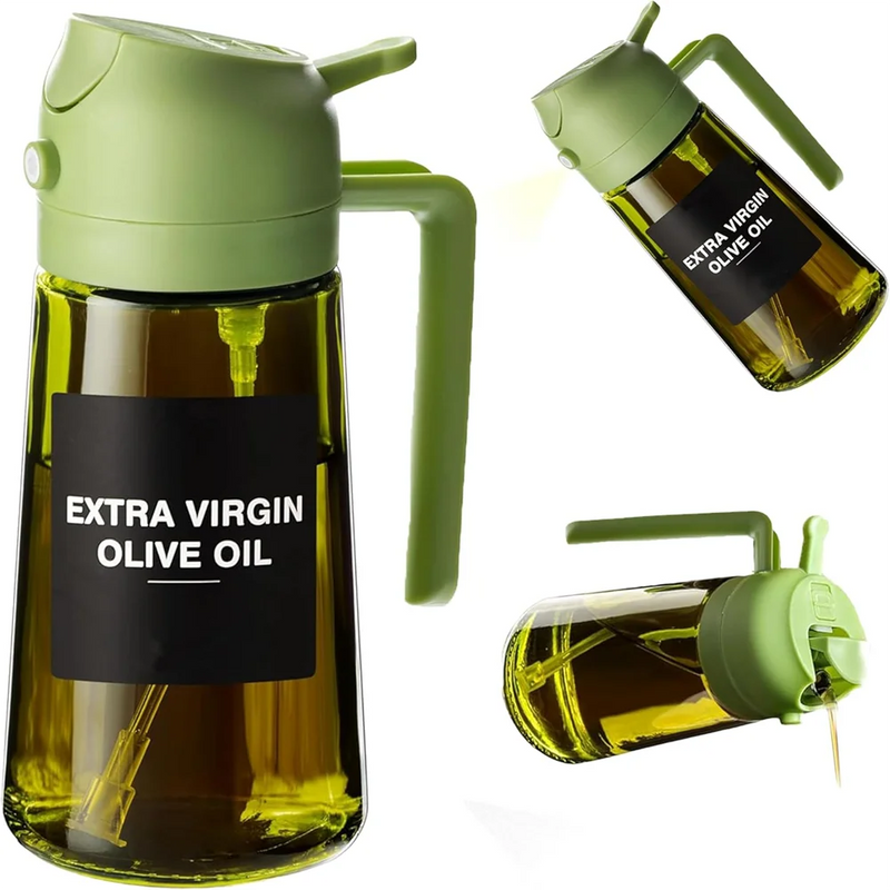Danoz Kitchen - 470 ml Oil Sprayer for Cooking,2-in-1 Olive Oil Dispenser and Oil Spray Bottle,Oil Spray with Stickers,Thick Glass Spray Bottle