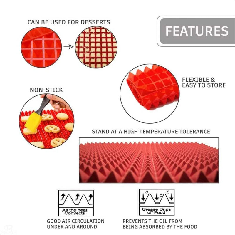 🍳 Danoz CookSmart | Non-Stick Silicone Pyramid Baking Mat | BPA Free | Heat Resistant | Oven, BBQ & Microwave Safe | Multifunctional | Buy 1 Get 1! | Red & Black ✨