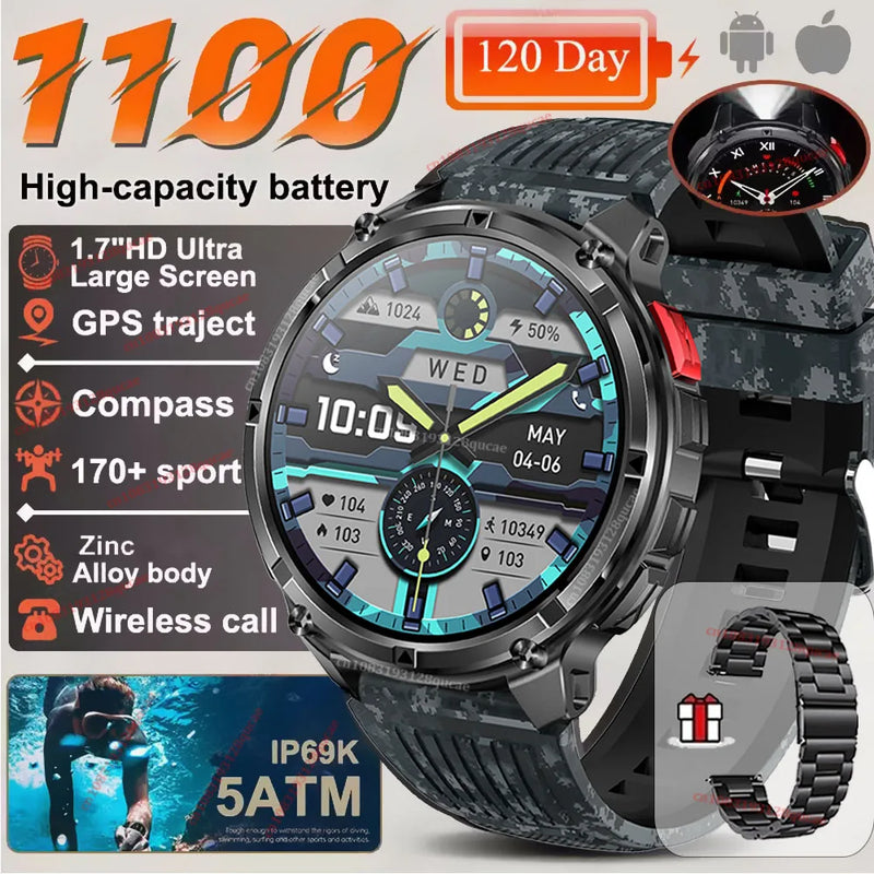⌚ Danoz WatchSmart | Ola Esporte T-Rex3 Ultra Smart Watch | 1100mAh | 1.7" AMOLED | Bluetooth 5.2 Calls | 100+ Sports | GPS | IP68 | LED Flashlight | 10 Colours