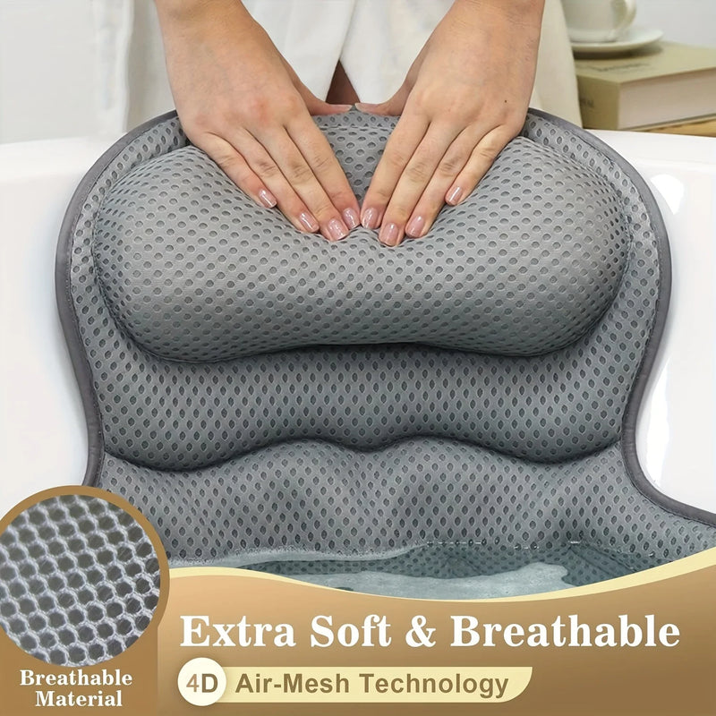 🛁 Danoz BathroomSmart | Luxury Bath Pillow | 3D Air Mesh | Secure Suction Cups | Neck & Back Support | Hypoallergenic | Machine Washable | White & Dark Grey ✨