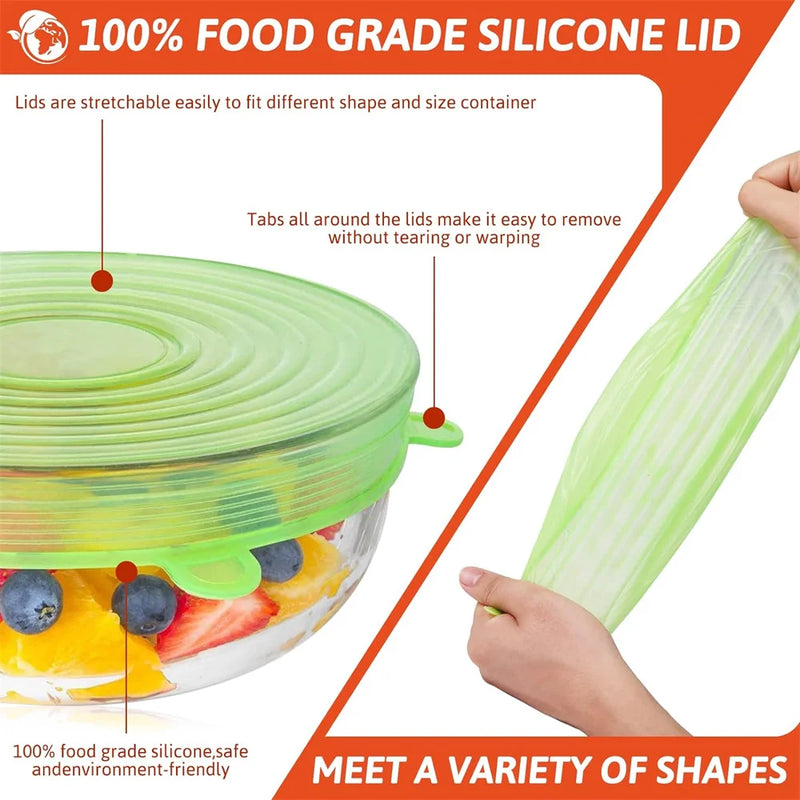 🍱 Danoz KitchenSmart | 6-Piece Food Grade Silicone Stretch Lids | Airtight Reusable Food Covers | Universal Fit | Fridge, Freezer & Microwave Safe | Eco-Friendly | Buy 1 Get 1 More! ✨👌