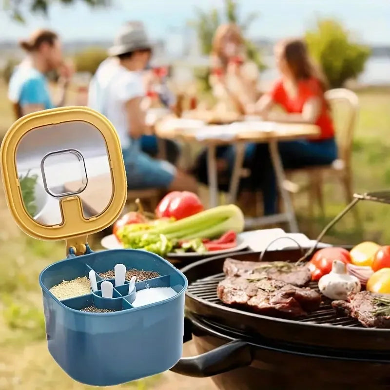 🌶️ Danoz SpiceSmart | 4-in-1 Large Capacity Seasoning Box | Lid & 4 Spoons | Kitchen Spice Container | Yellow & Blue-Green | Buy 1 Get 1 More! | Free Postage!