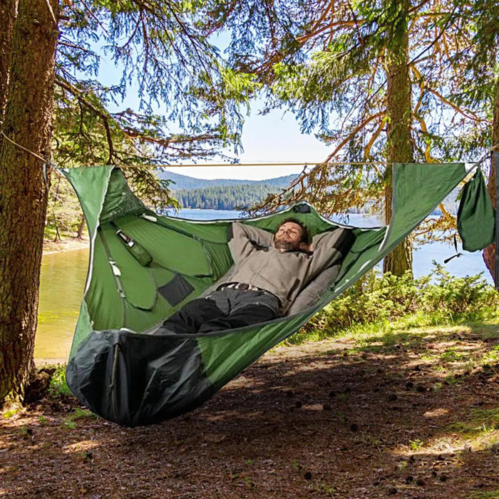 Danoz Outdoors - Anti-tear Anti-mosquito Solid Straps Camping Hammock with Bed Net Outdoor Camping Portable Multi-person Hammock