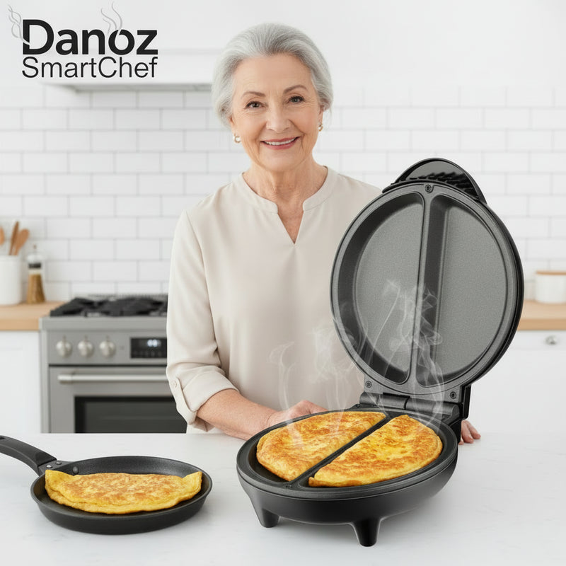 Revolutionize your cooking with Danoz SmartChef Electric Omelet double Pan, the ultimate 850W multifunctional kitchen companion.