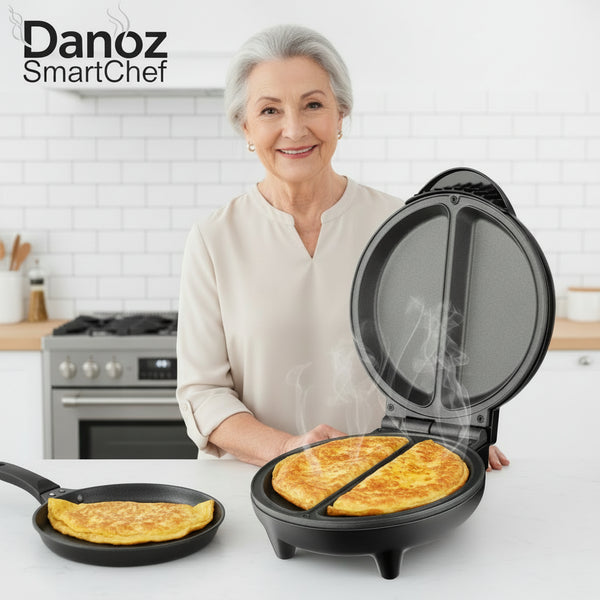 Revolutionize your cooking with Danoz SmartChef Electric double Pan cooker, Large 850W multifunctional kitchen Must Have - Cook fluffy omelets, crispy pizzas, pancakes, and perfectly grilled Steaks