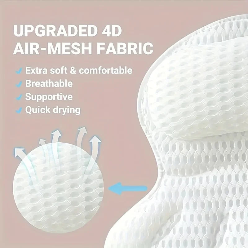 🛁 Danoz BathroomSmart | Luxury Bath Pillow | 3D Air Mesh | Secure Suction Cups | Neck & Back Support | Hypoallergenic | Machine Washable | White & Dark Grey ✨
