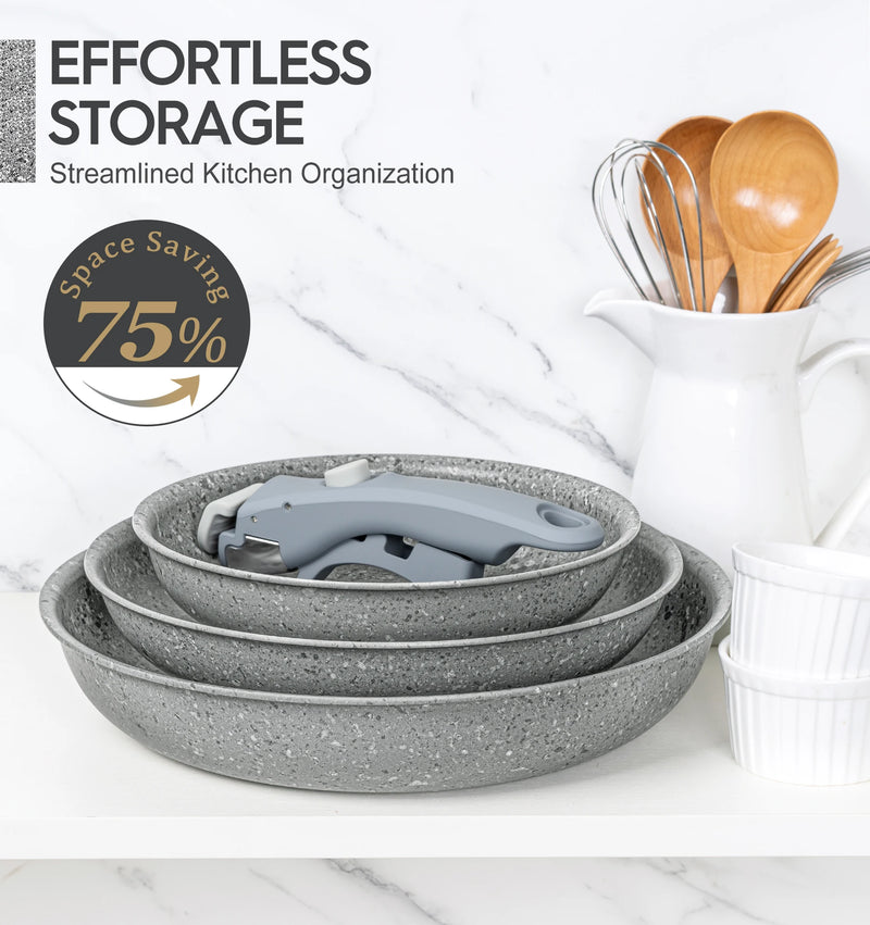 Danoz Cookware - DuraStone Nonstick Frying Pan Set, 8" 9.5" and 11" Fry Pans with Removable Handle, Ultra Non Stick Granite Coating Skillet - Free Postage