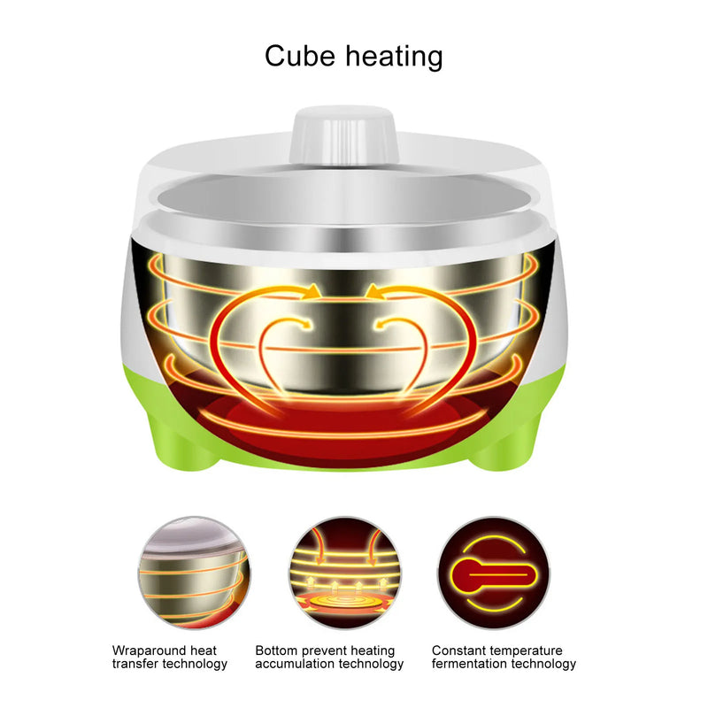 Danoz YogurtSmart - Green 15W Yogurt Machine Stainless Steel Homemade DIY Yogurt Maker Compact Electric Yogurt Maker