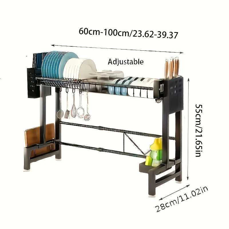 Danoz KitchenSorted - Adjustable black metal kitchen or laundry, rack for over the sink - 1 or2-layer expandable dishwasher rack with cutlery rack. Free Postage