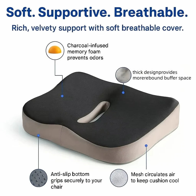 Transform any seat into pure comfort with Danoz ComfySeat Memory Foam Seat Cushion. Featuring innovative 3D ergonomic support and a clever centre groove design - Buy 1 Get 1 Free!