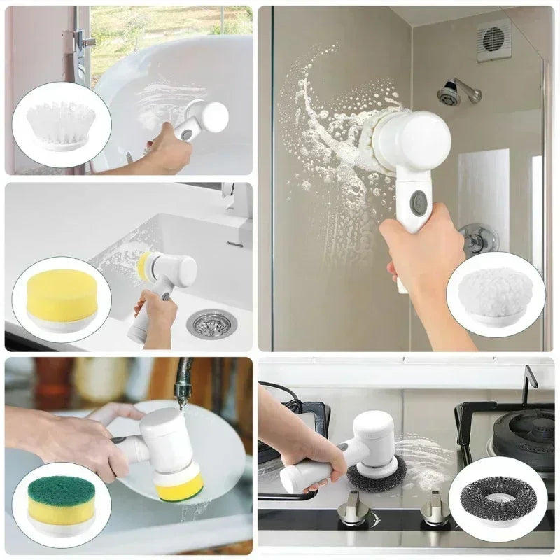 Danoz Cleaning - Electric Spin Scrubber,Bathroom Cleaning Brush Power Scrubber with 5 Replaceable Brush Heads - Incl. Delivery