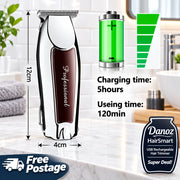 Hair trimmer with charging time and using time information on a white background