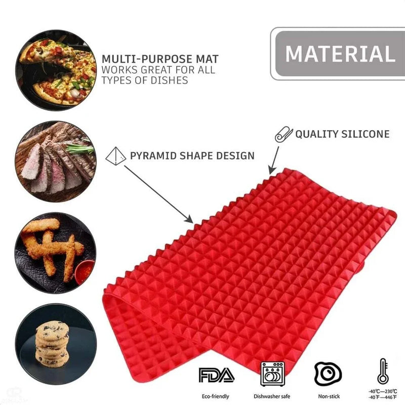 🍳 Danoz CookSmart | Non-Stick Silicone Pyramid Baking Mat | BPA Free | Heat Resistant | Oven, BBQ & Microwave Safe | Multifunctional | Buy 1 Get 1! | Red & Black ✨