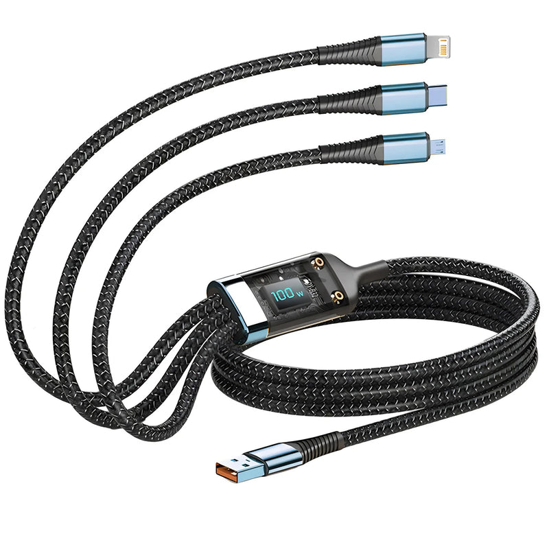 ⚡ Danoz USBSmart | 100W 3-in-1 Fast Charging Cable | USB-A to Type-C, Lightning & Micro USB | Nylon Braided | LED Indicator | 1.2M | Buy 1 Get 2 More! 🔋✨