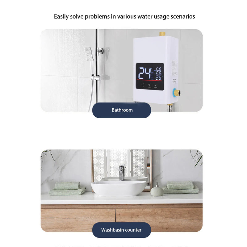Danoz DIYSmart - Tankless Water Heater Electric Instant Hot with LCD Touch Digital Screen for Kitchen Bathroom Apartment Home White
