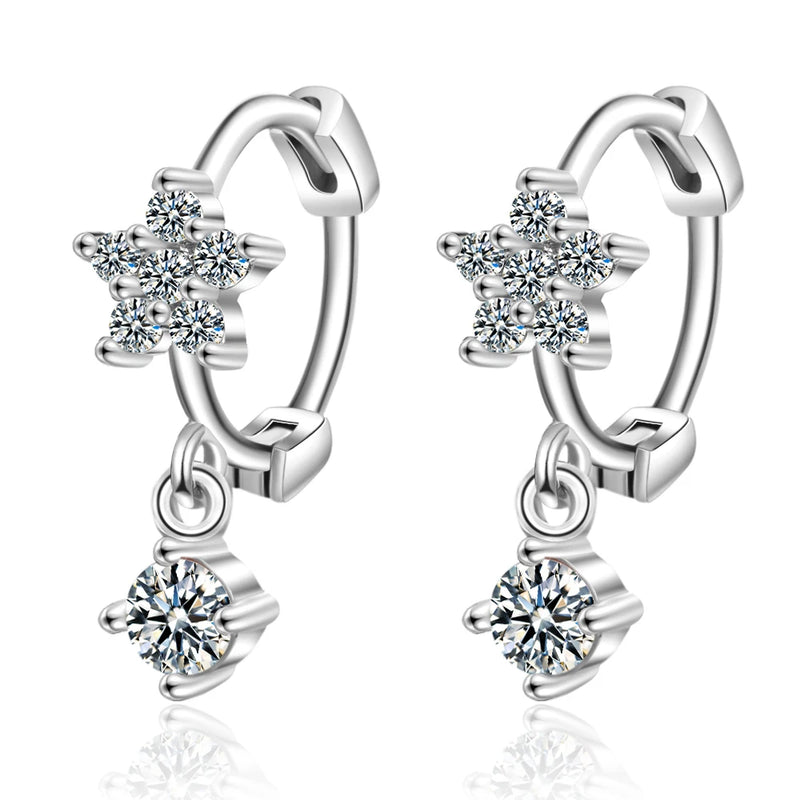 Danoz JewelrySmart - Clear Zirconia Flower 925 Sterling Silver Small Round Loop Huggies Hoop Earrings For Kids Baby Girls Children.