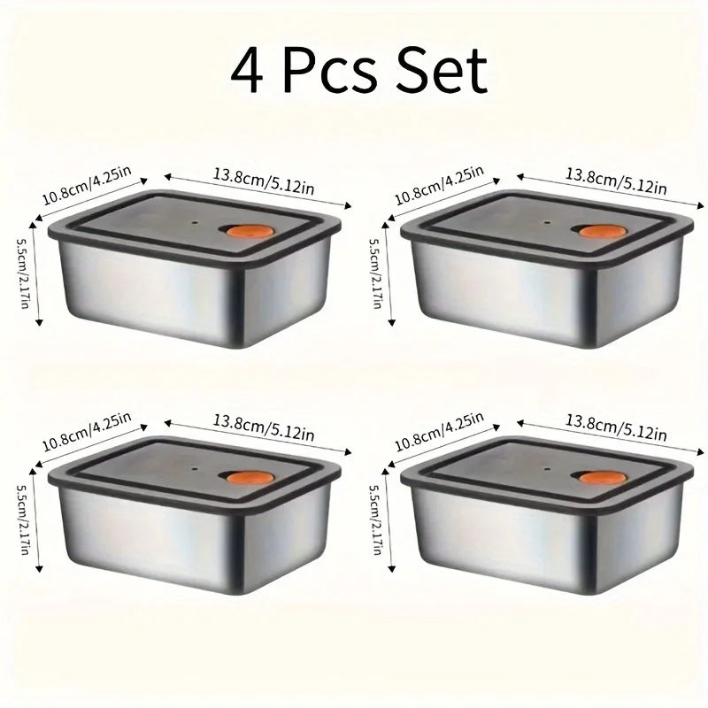 Danoz FoodSmart - 4 x Stainless Steel Food Storage Containers Set - Thickened Leakproof, BPA-Free Stackable for Fridge/Freezer/Pantry Organization