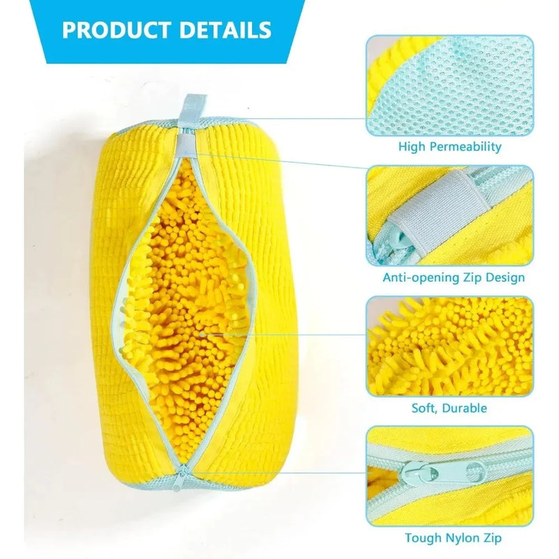 👟 Danoz CleanSmart | Padded Shoe Washing Bag | Laundry Protector | Fluffy Fibre Polyester | Machine Wash Safe | 39x19cm | Grey & Yellow | Buy 1 Get 1 More! ✨