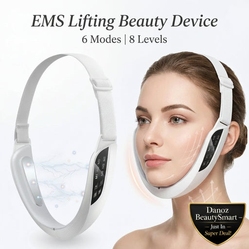 EMS Lifting Beauty Device with a woman wearing it on a white background