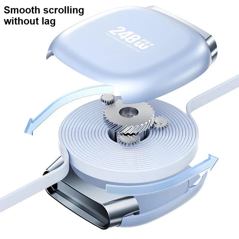 ⚡ Danoz USBSmart | 240W Retractable Fast Charging Cable | USB-C to C | 5A | Auto-Coiling | Travel Ready | Phone, Tablet & Laptop | White, Black & Blue